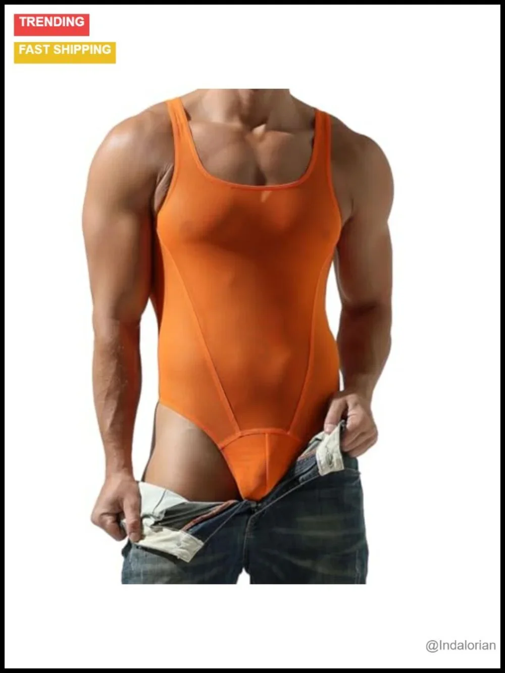 Men's Sheer Mesh Bodysuit Tank Top Jumpsuit Shapewear Fitness Singlet Sleeveless